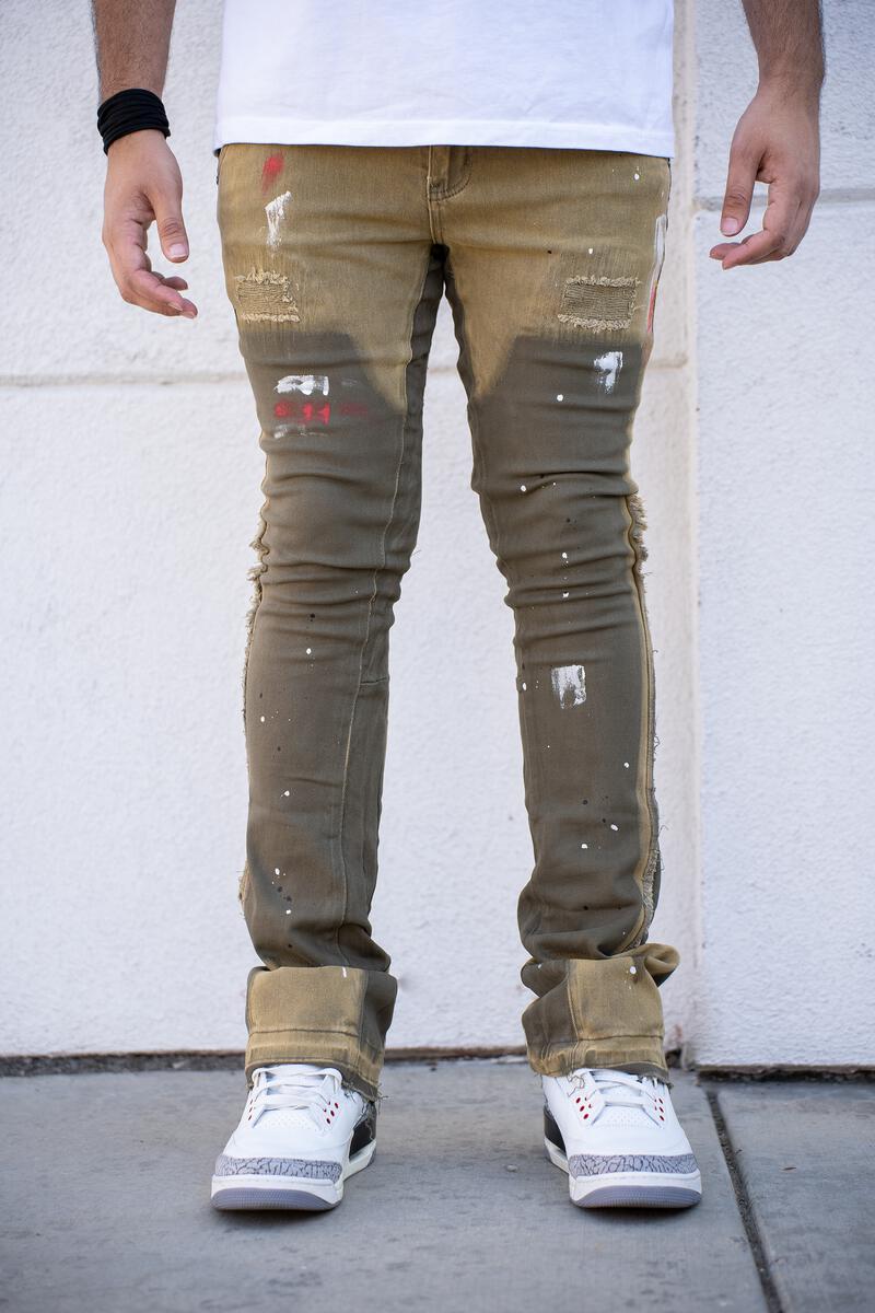 ATHENS STACKED PREMIUM DENIM-GREEN