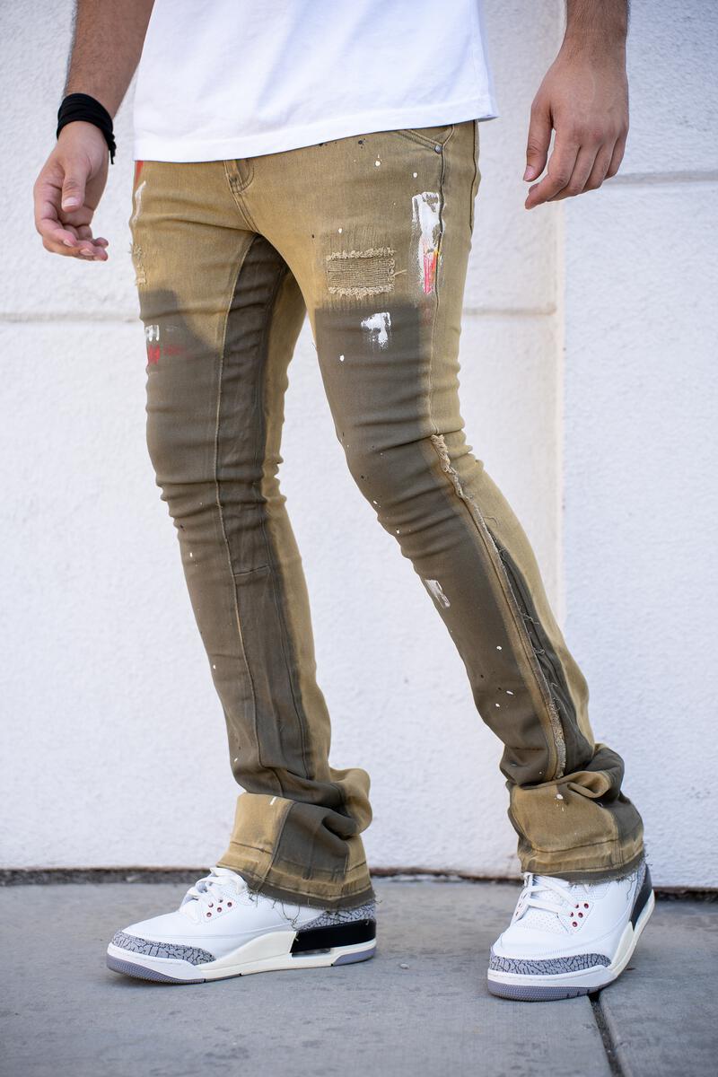 ATHENS STACKED PREMIUM DENIM-GREEN