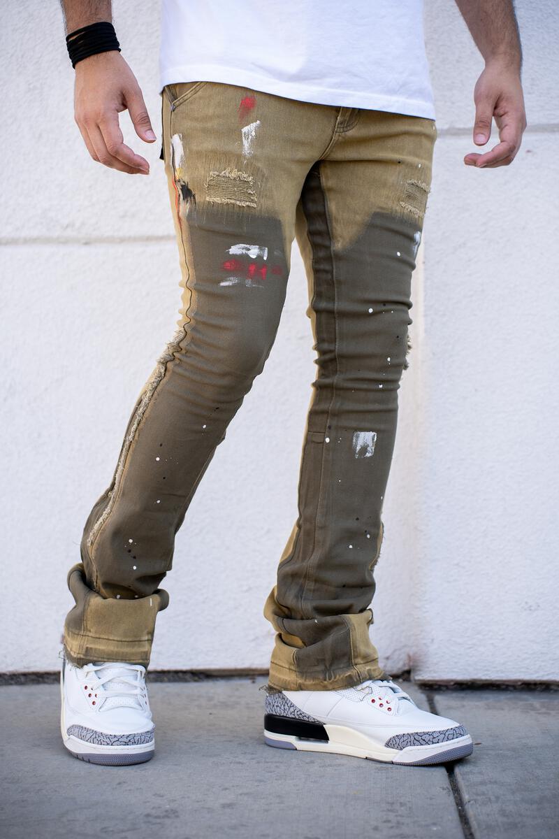 ATHENS STACKED PREMIUM DENIM-GREEN