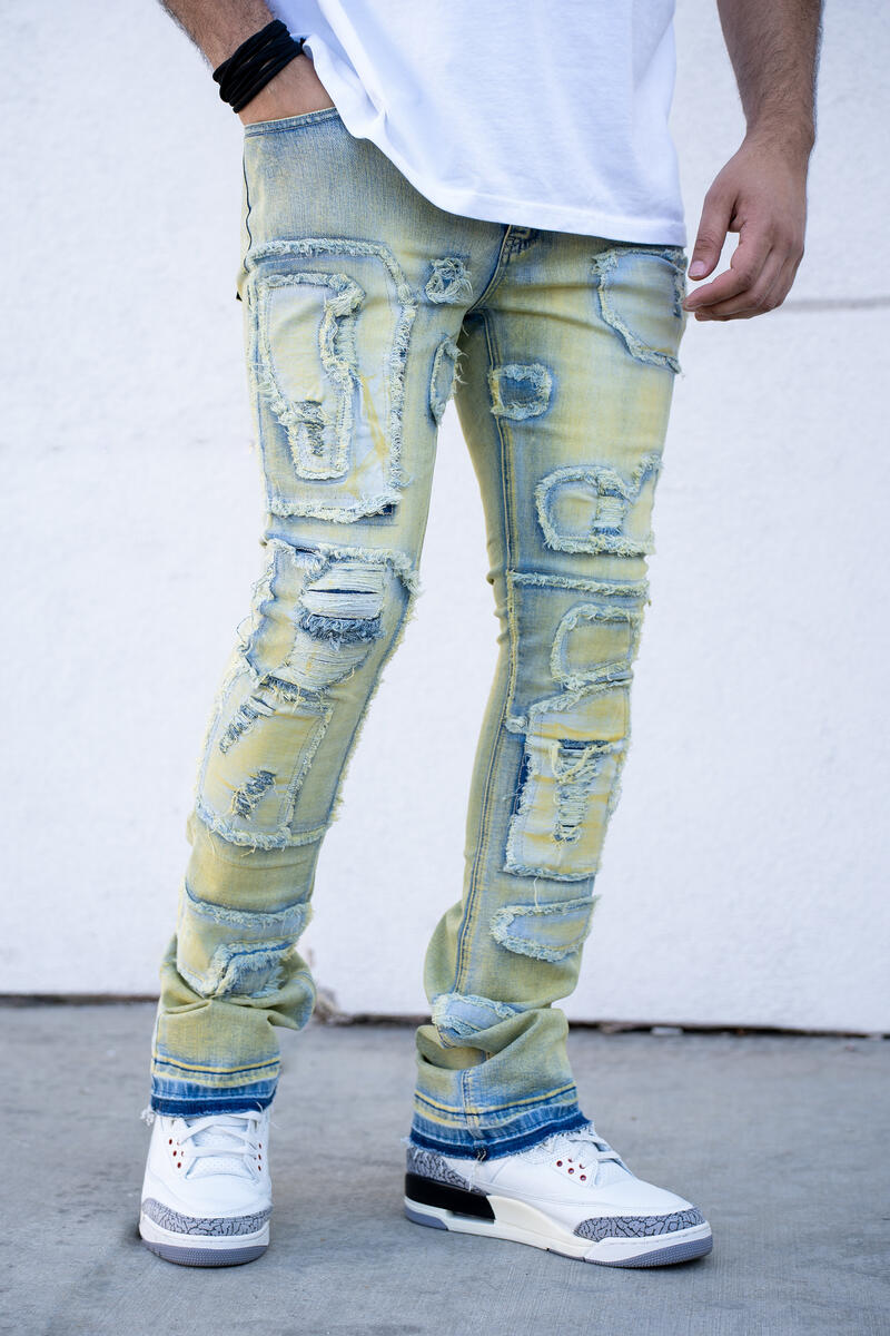 VIRTUOSO STACKED PREMIUM DENIM-TAN BLUE