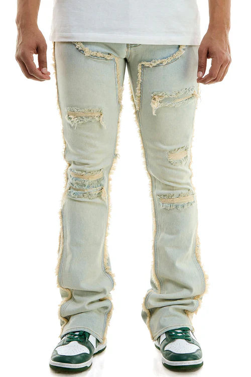 KND4606 LT.BLUE - CARPENTER SKINNY STACKED FLARE JEANS