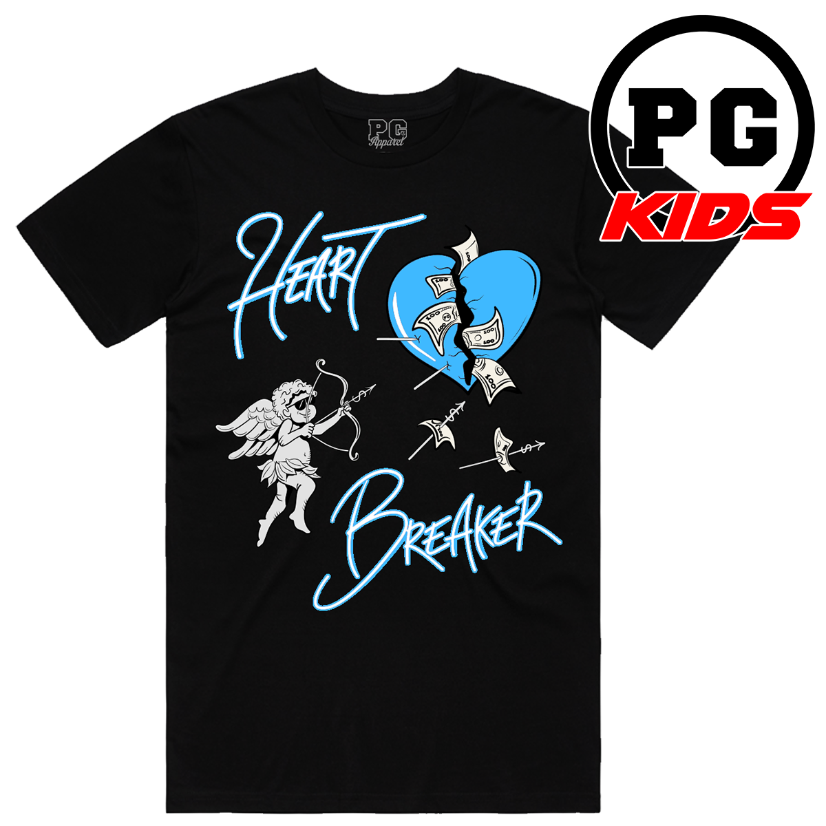KIDS HEART BREAKER TEE - BLACK / LT BLUE