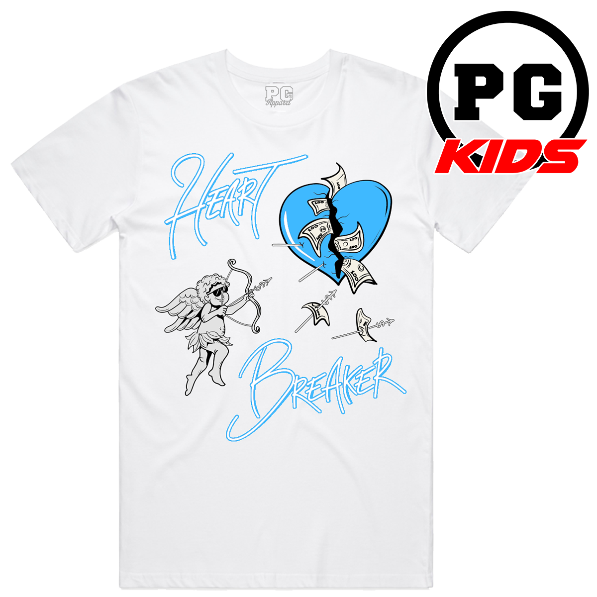 KIDS HEART BREAKER TEE - WHITE / LT BLUE