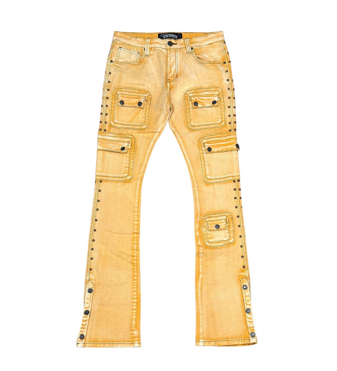 STUDDED WARRIOR CARGO FLARE FIT DENIM