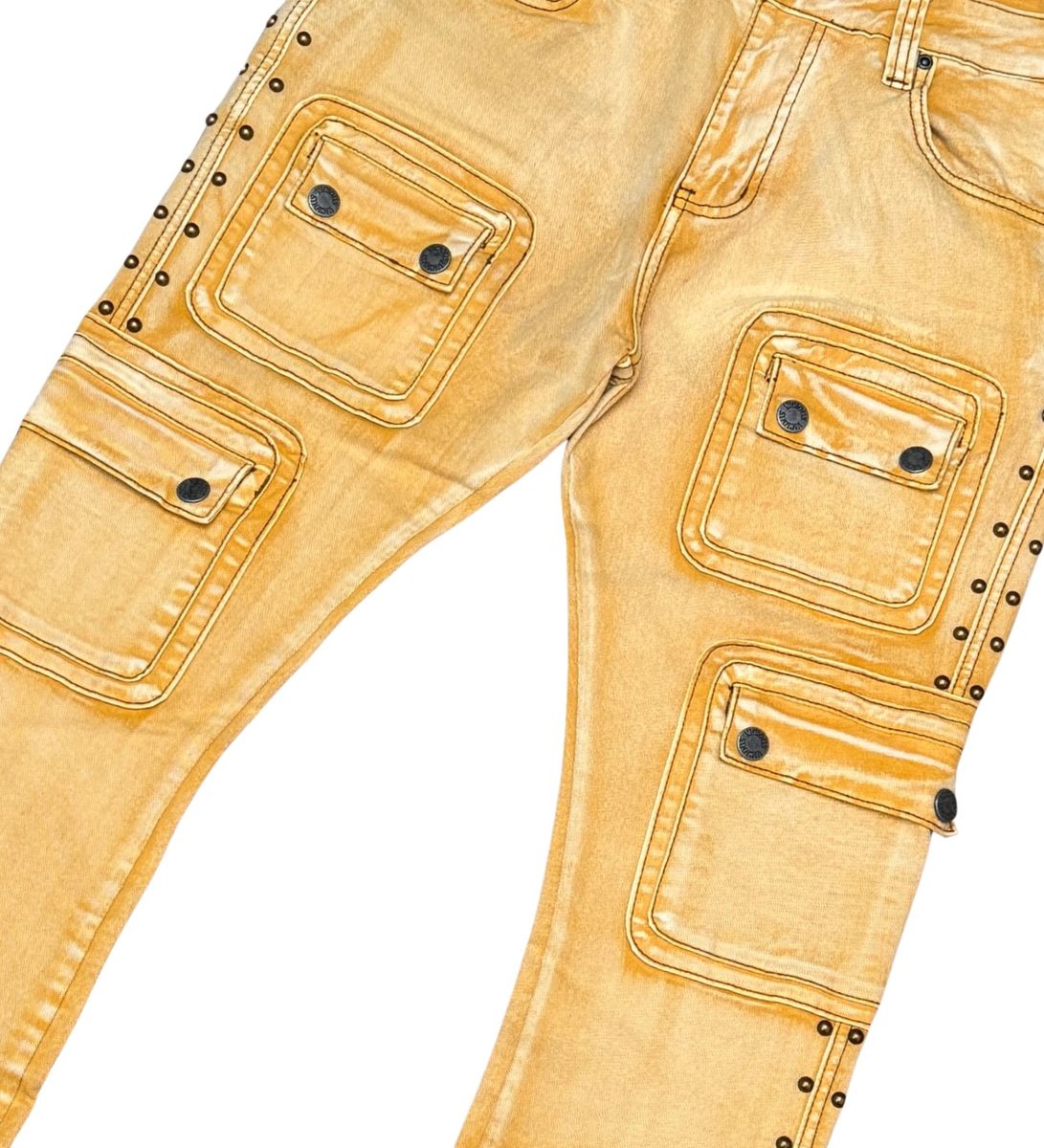 STUDDED WARRIOR CARGO FLARE FIT DENIM