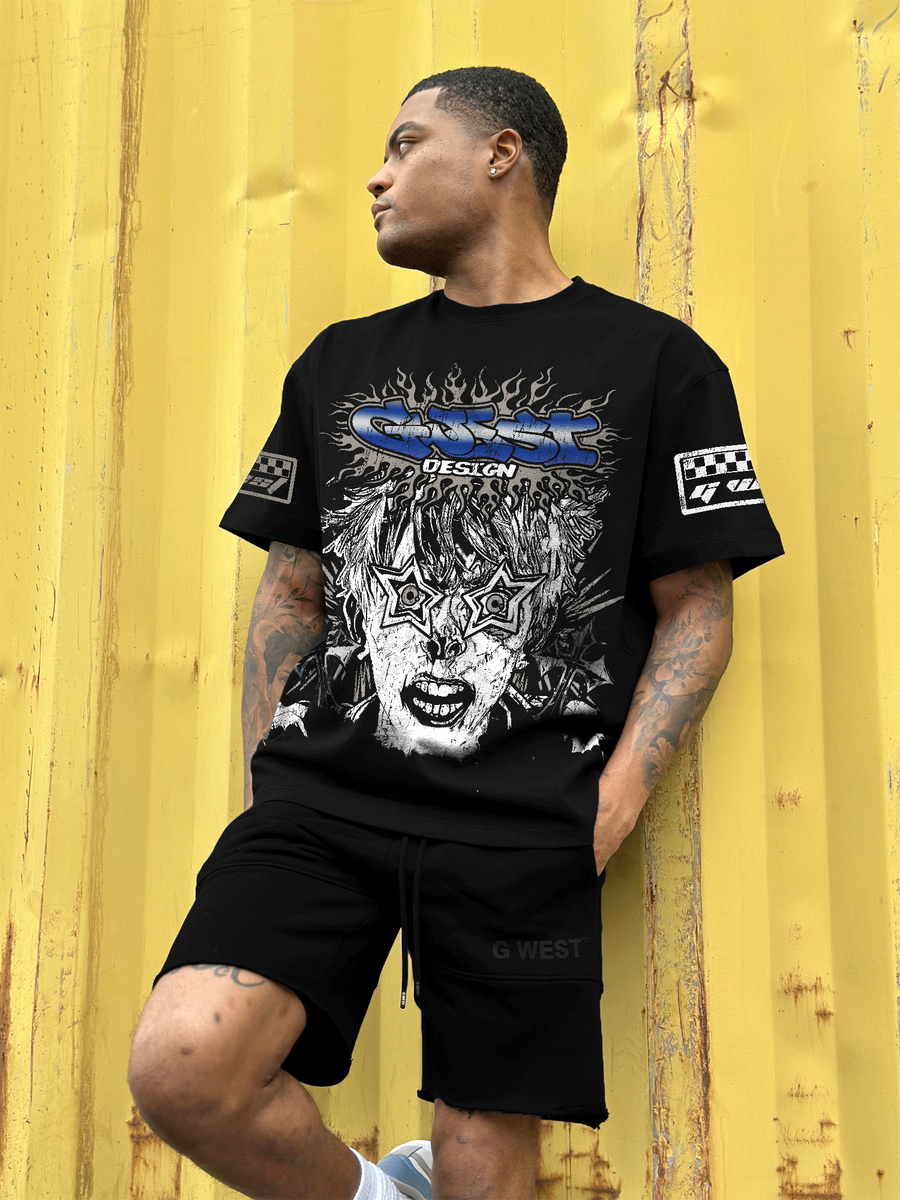 G WEST STARFLAMES TEE - BLACK