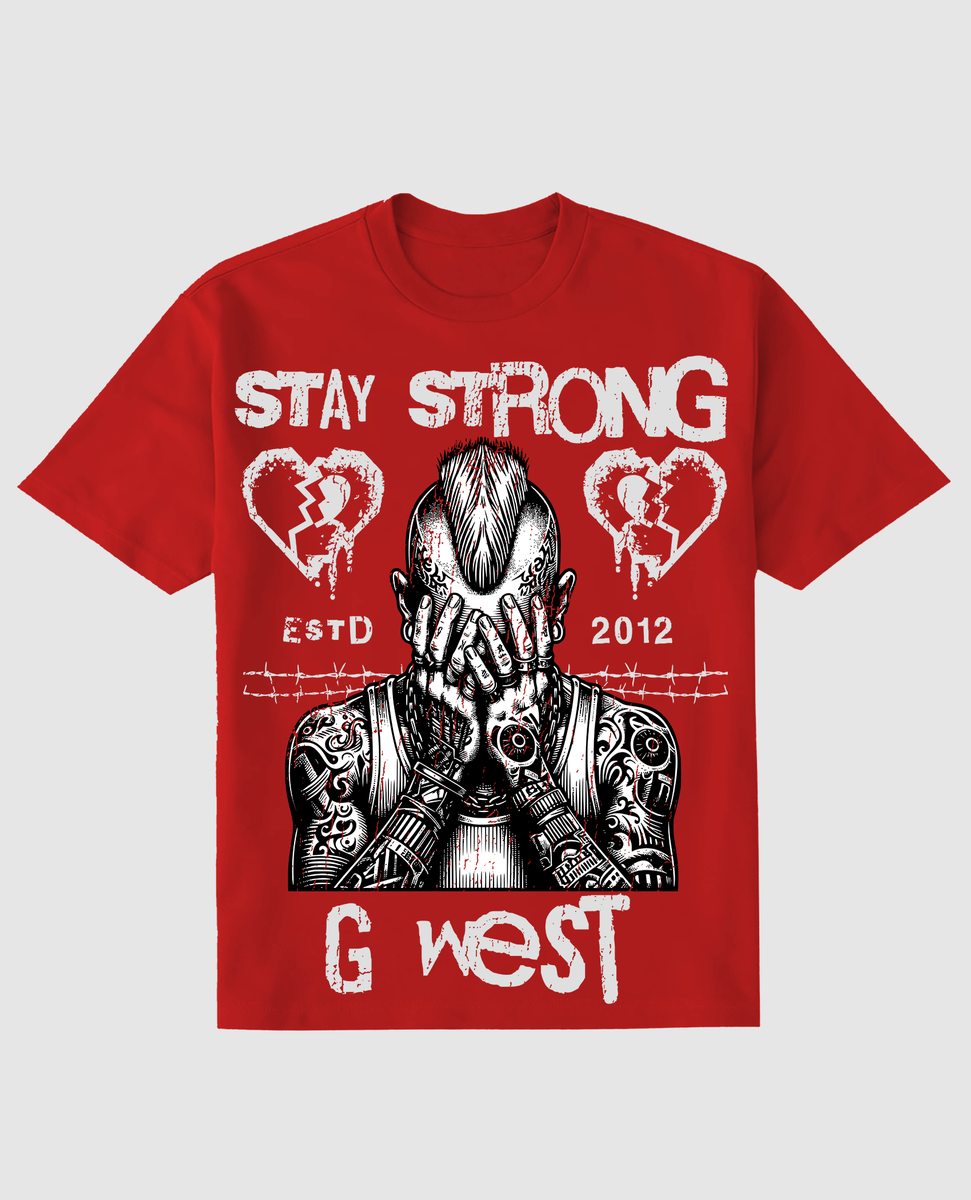 G WEST STAY STRONG TEE - RED/BLACK