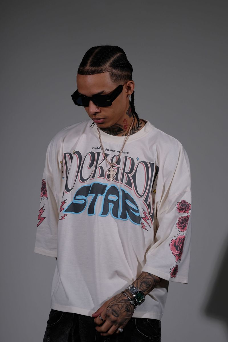 Rock & roll star tshirt- Cream