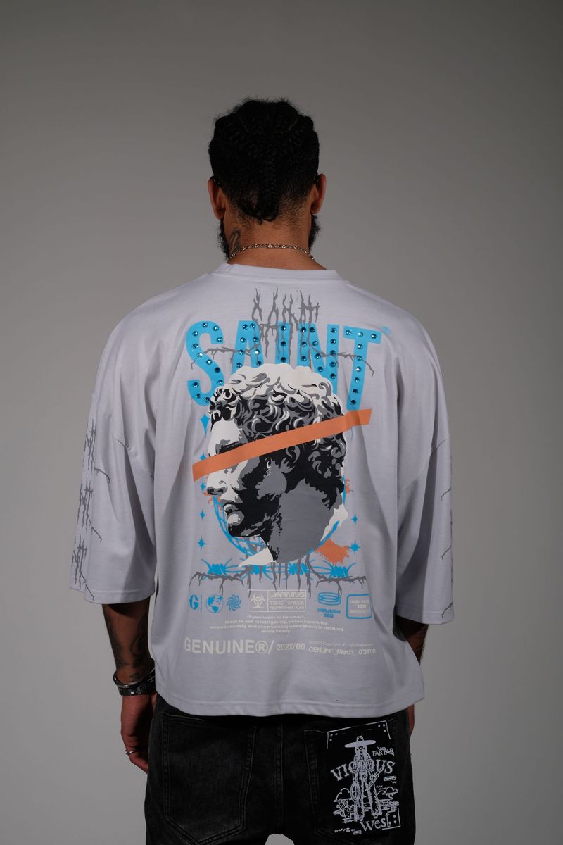 Saint Cropped T-shirt - LIGHT GREY