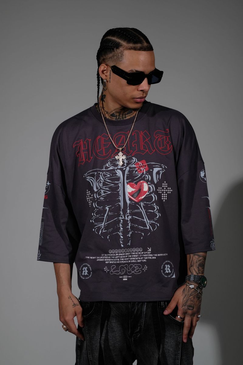 Heart Cropped T-shirt -CHARCOAL