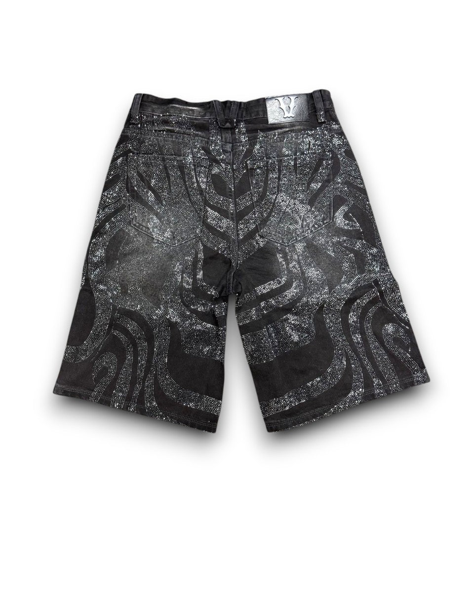 EMBELLIHED SHORT DENIM - VC955 BLACK