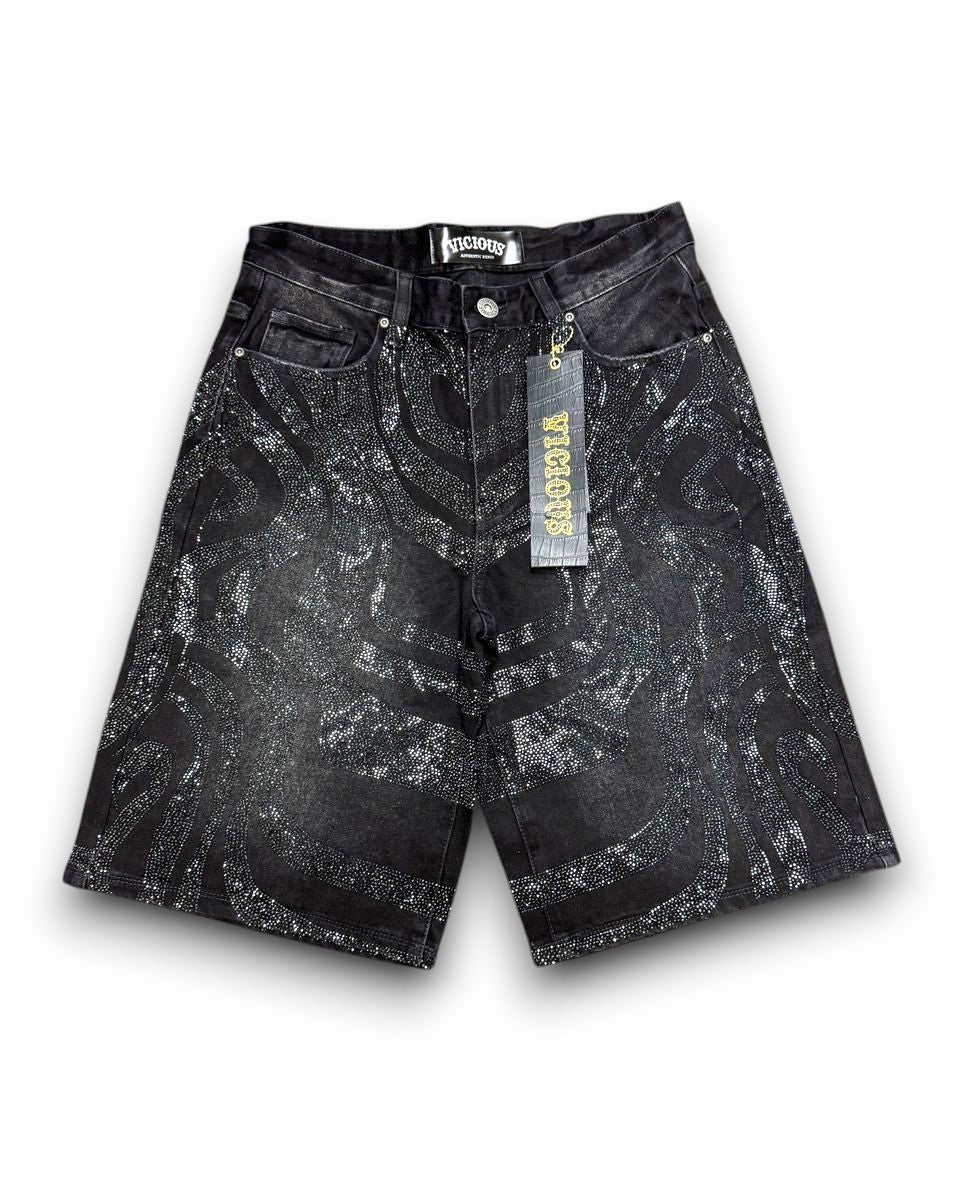 EMBELLIHED SHORT DENIM - VC955 BLACK