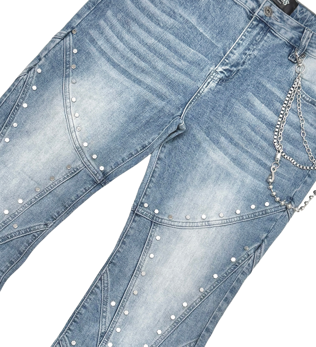 EMBELLISHED RHINESTONE DENIM - MD BLUE