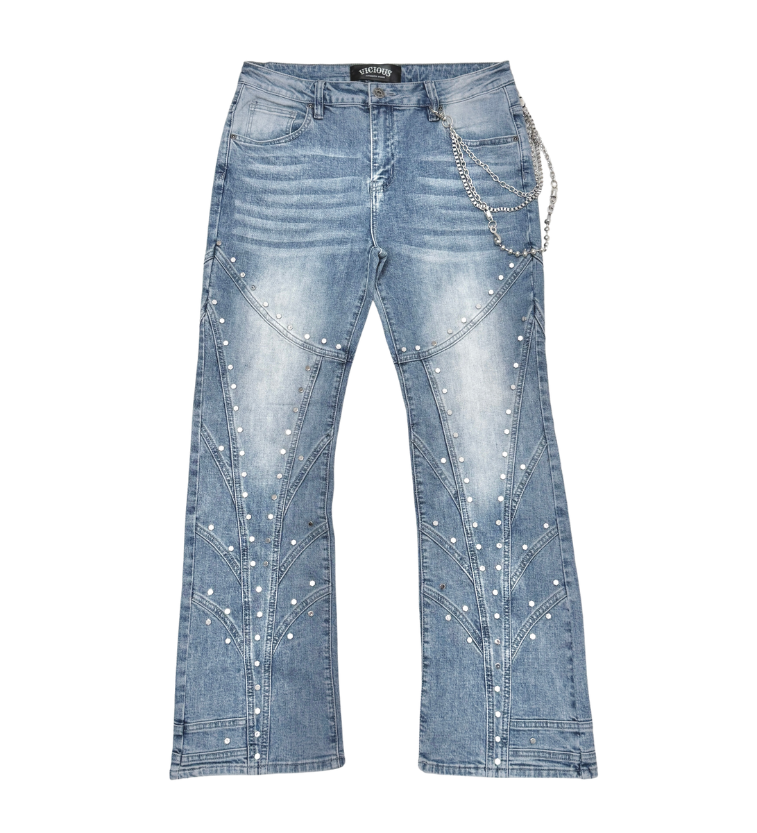 EMBELLISHED RHINESTONE DENIM - MD BLUE