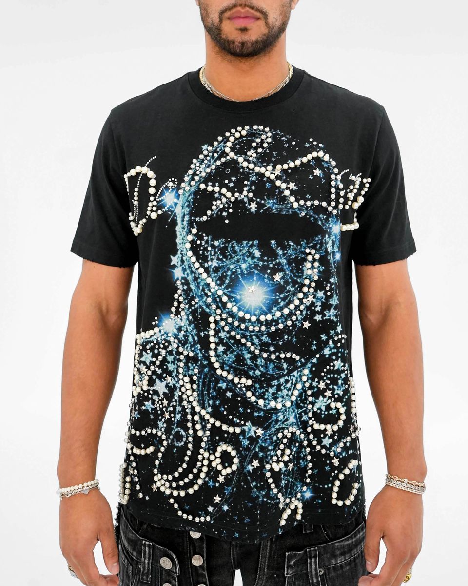 GLITTER JERSEY FABRIC W/ CLEAR GEL, PUFF, EMBROIDERY, RHINESTONES