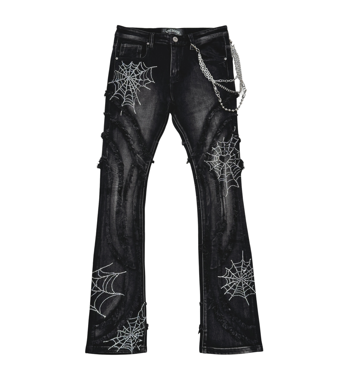 STACK DENIM W/ STUDDED SPIDER WEBS (VC690R BLACK)