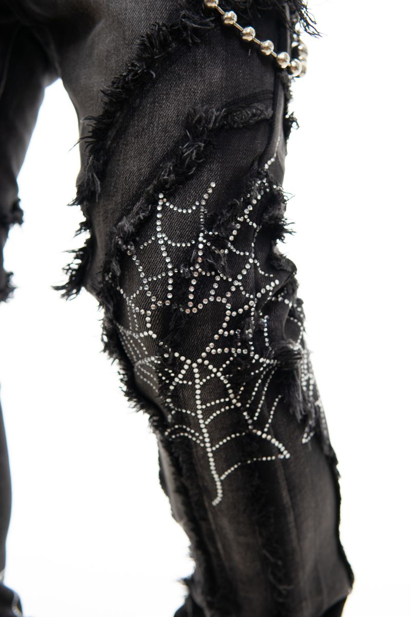 STACK DENIM W/ STUDDED SPIDER WEBS (VC690R BLACK)