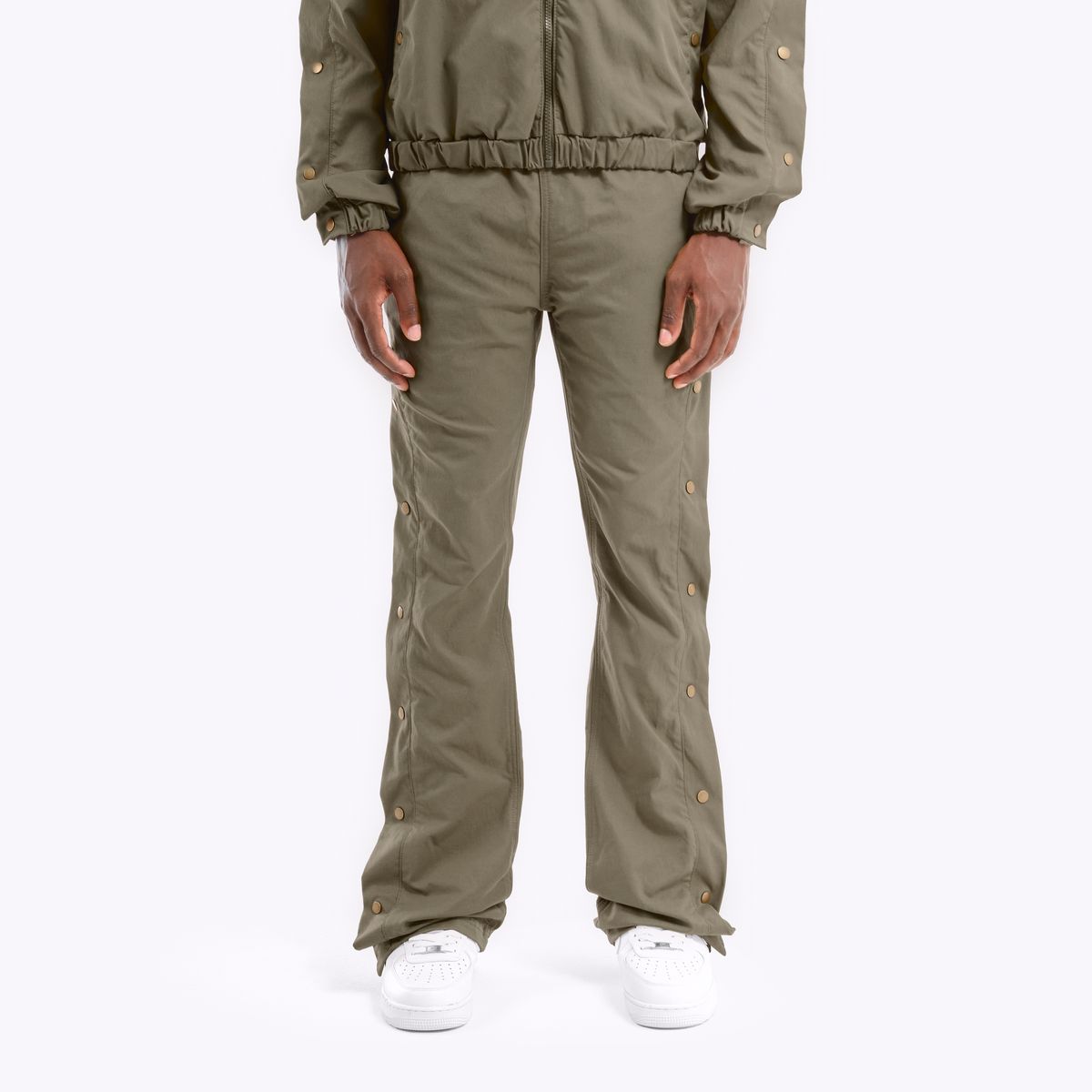 NYLON STACKED PANTS -OLIVE