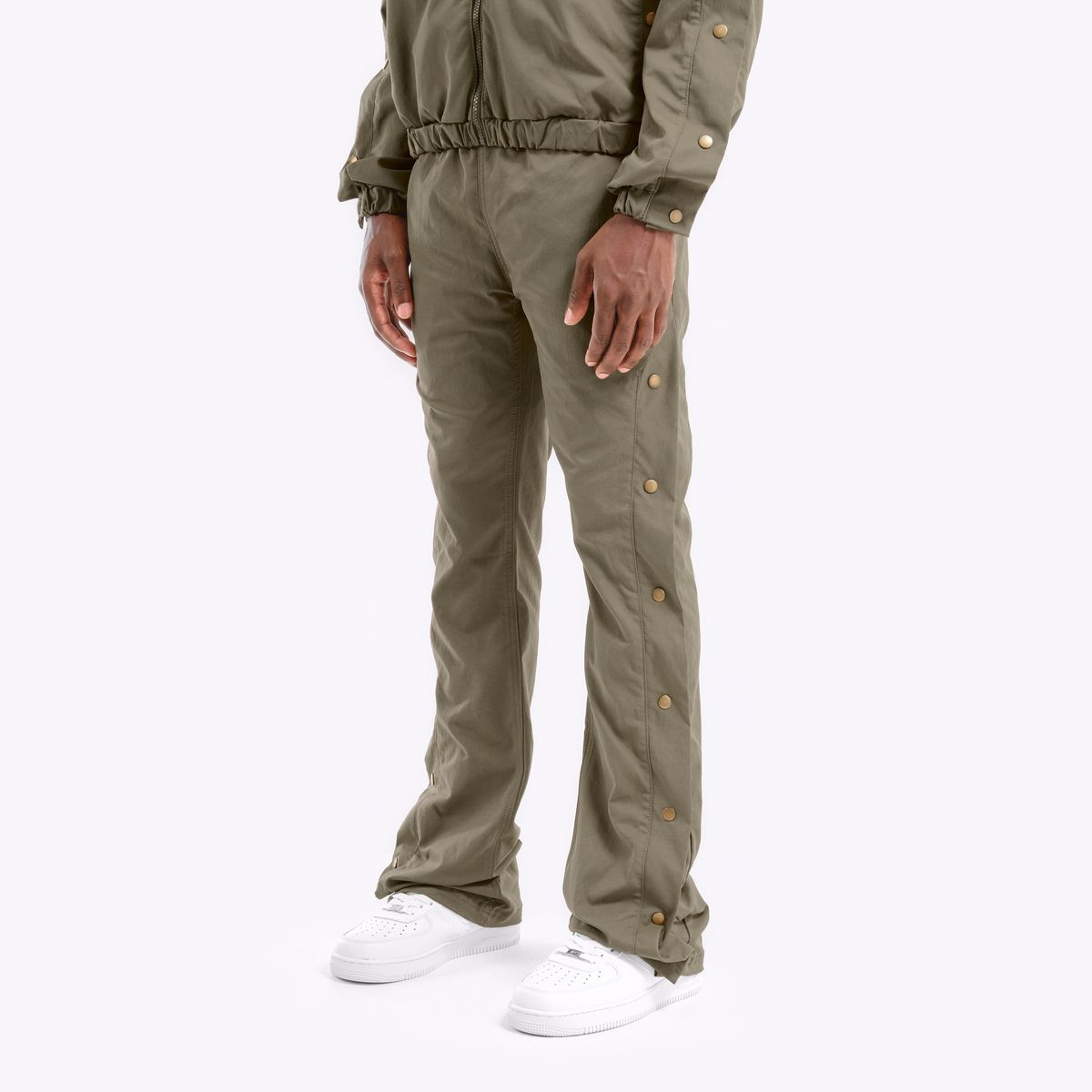 NYLON STACKED PANTS -OLIVE