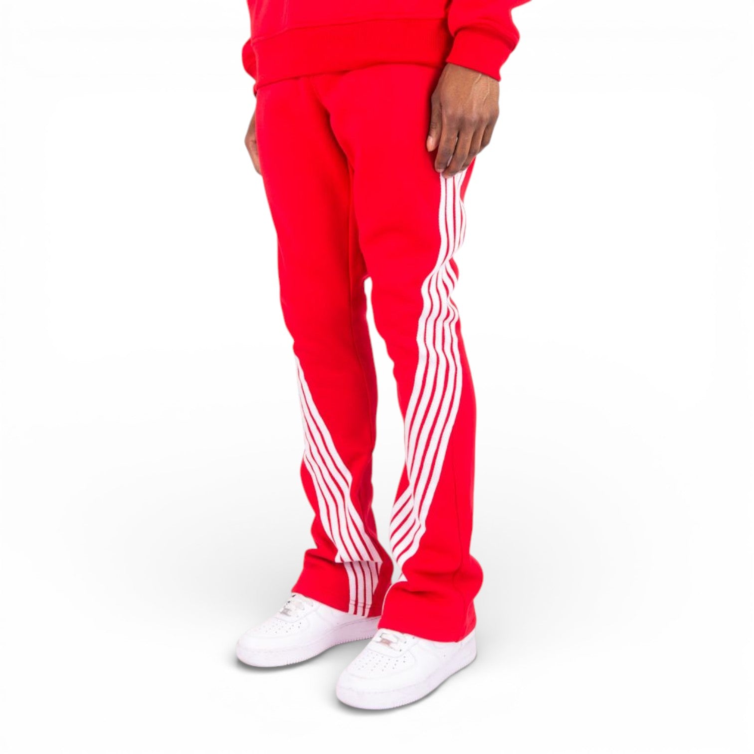 FLEECE BENT STRIPE PANTS-RED & WHITE