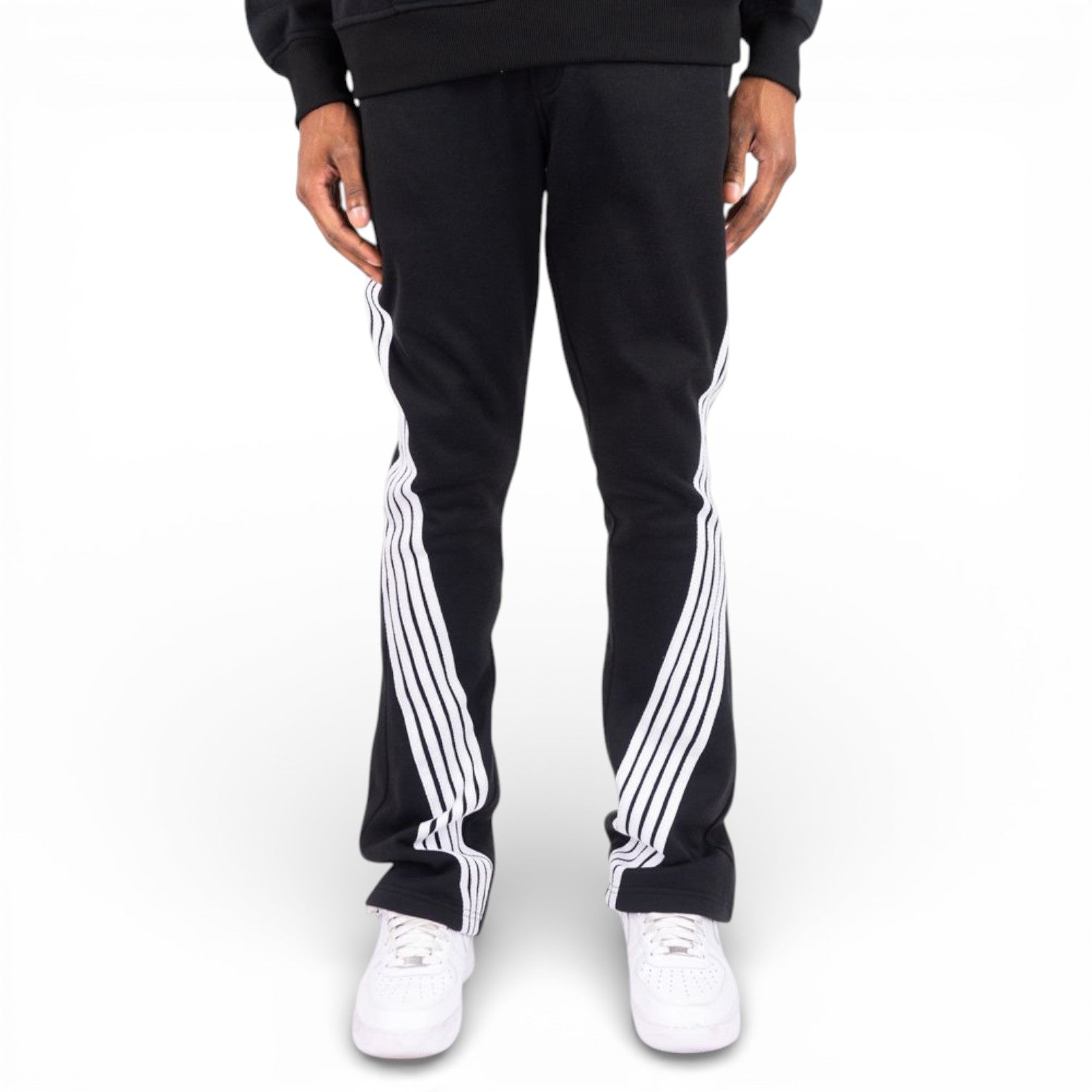 FLEECE BENT STRIPE PANTS-BLACK & WHITE