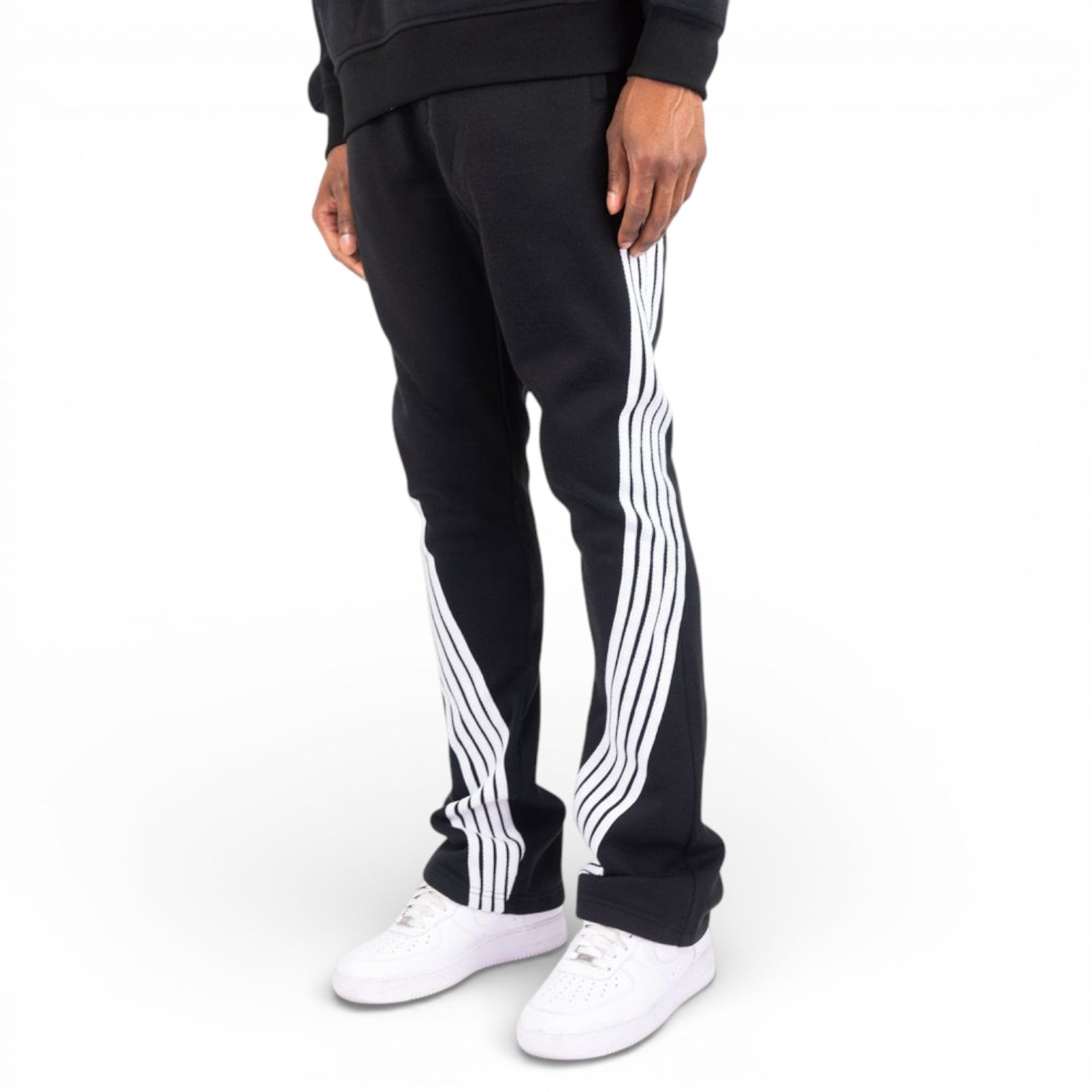 FLEECE BENT STRIPE PANTS-BLACK & WHITE