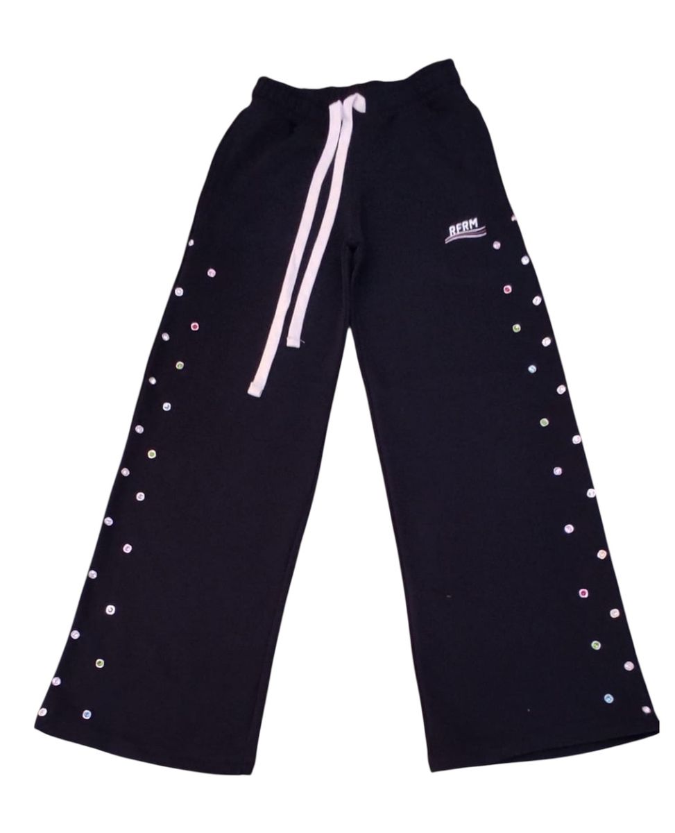 CAMPAIGN COLOR RHINESTONE SWEATPANT-BLACK