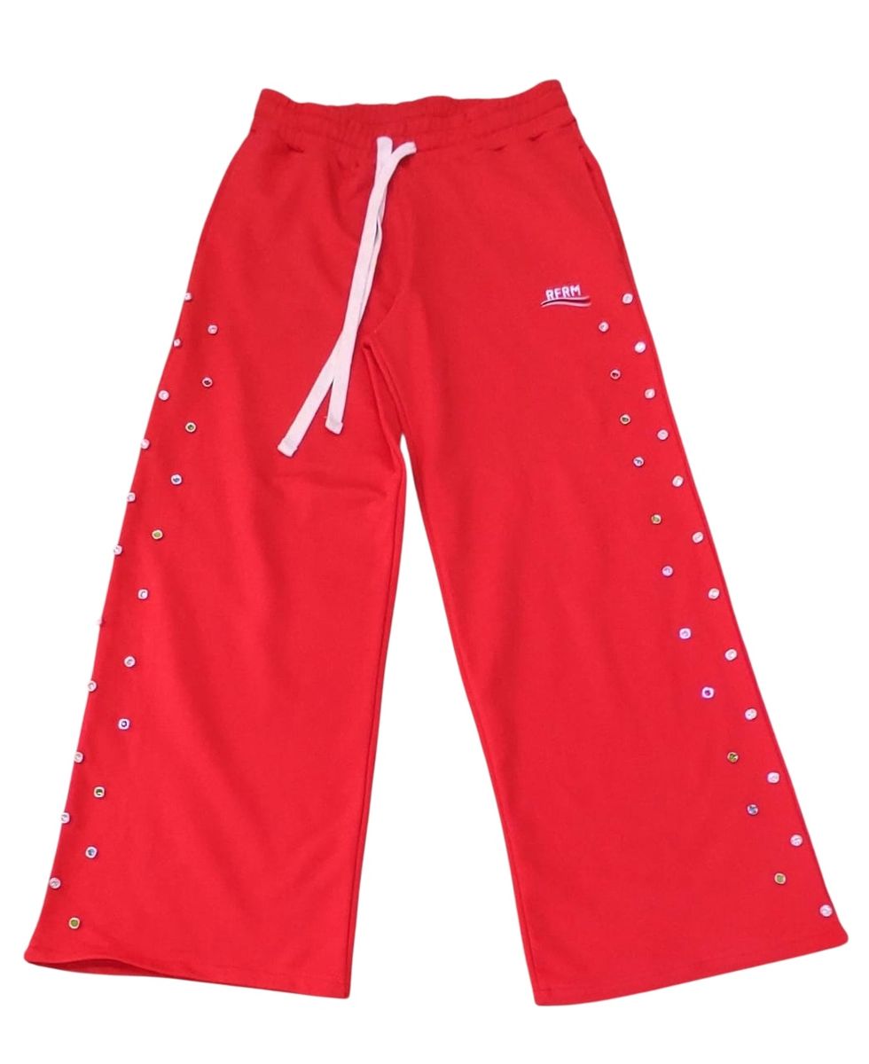 CAMPAIGN COLOR RHINESTONE SWEATPANT-RED
