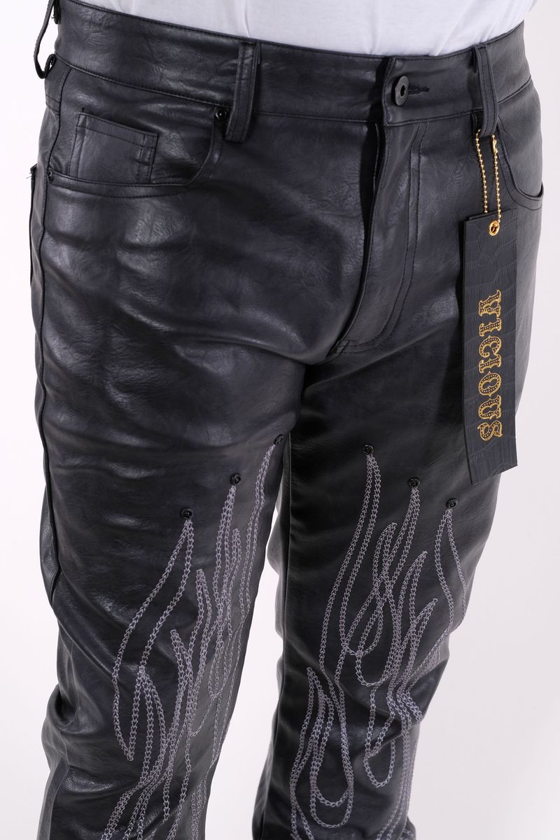 VEGEAN LEATHER FLAME FLARED DENIM (VC838 BLACK)