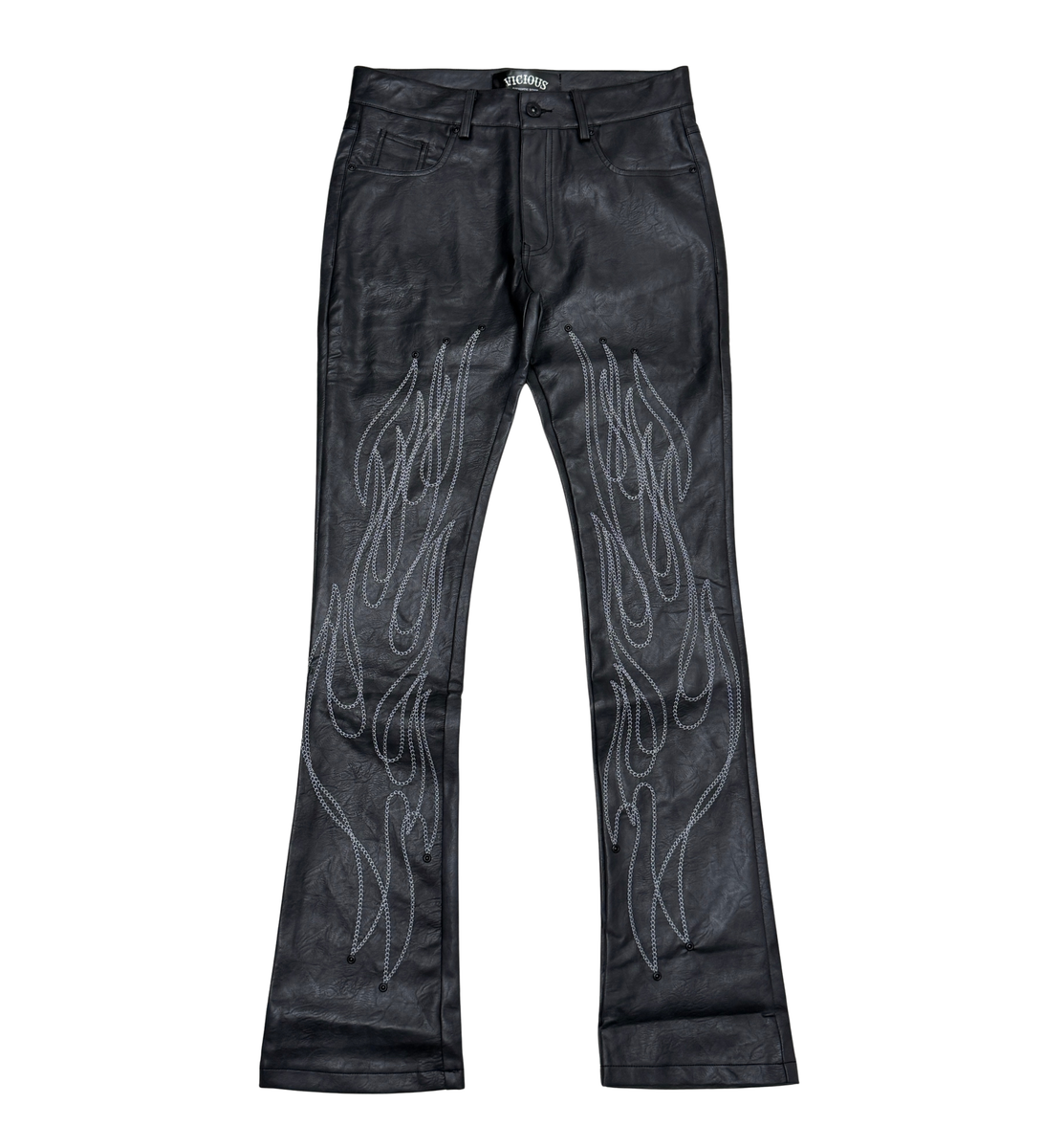 VEGEAN LEATHER FLAME FLARED DENIM (VC838 BLACK)