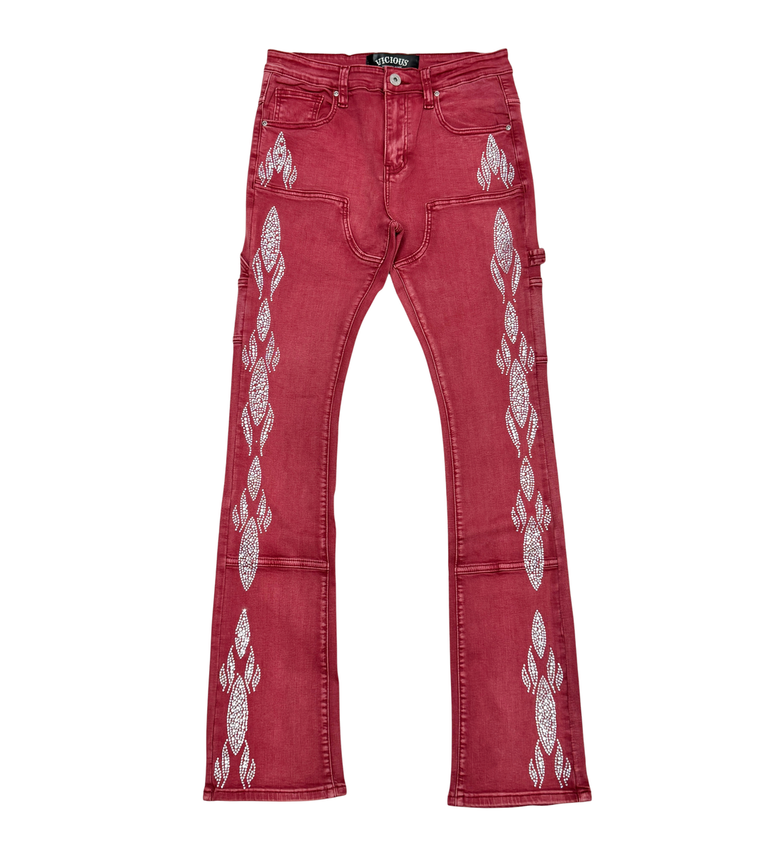 CARPENTER FLARE DENIM W/ RHINSTONE DETAILS (VC654 RED)