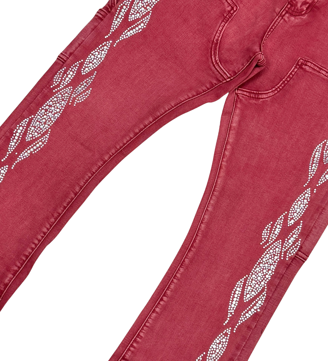 CARPENTER FLARE DENIM W/ RHINSTONE DETAILS (VC654 RED)