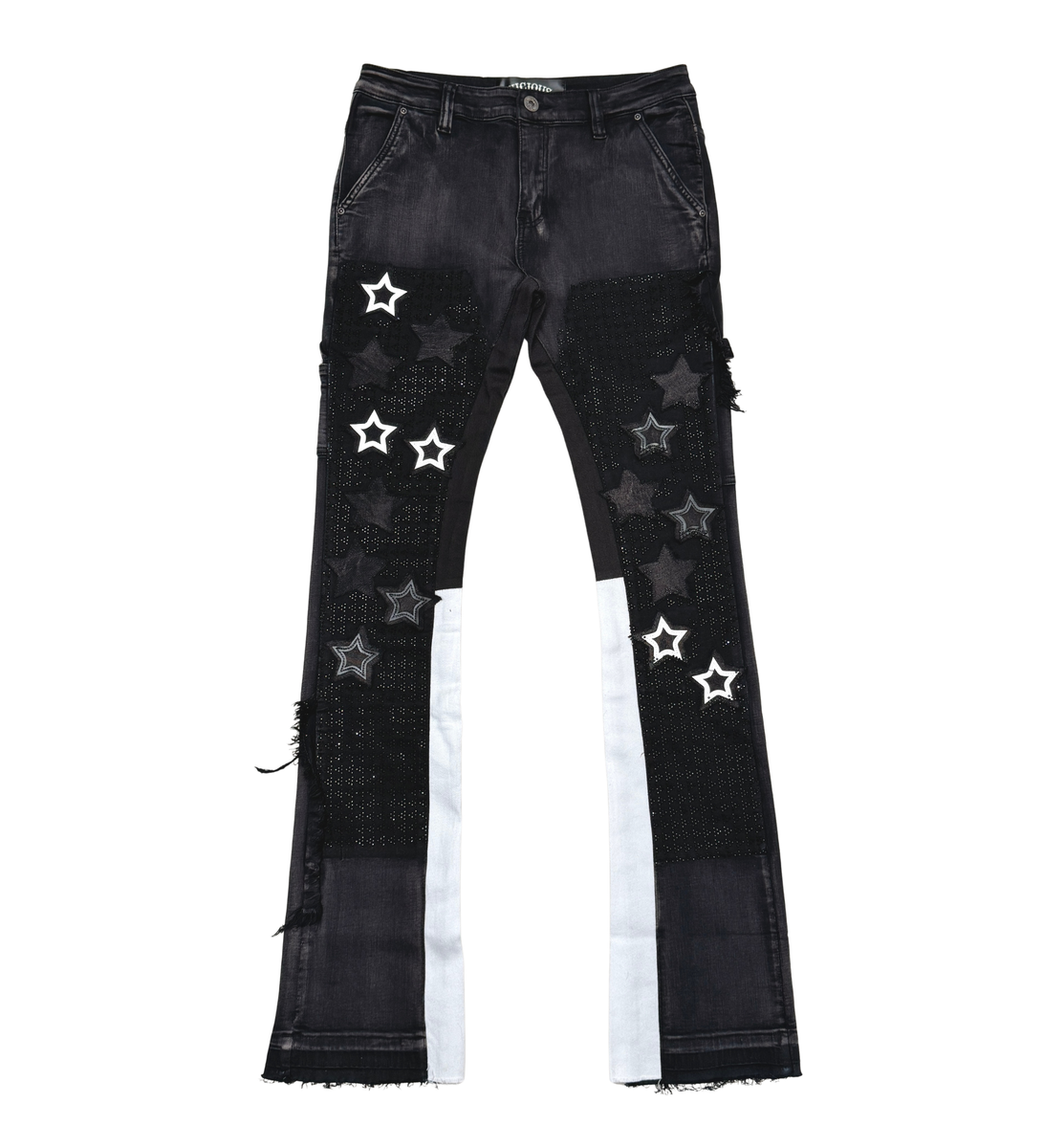 FLARE DENIM W/ STAR & RHINESTONE DETAILS (VC655 BLACK / WHITE)
