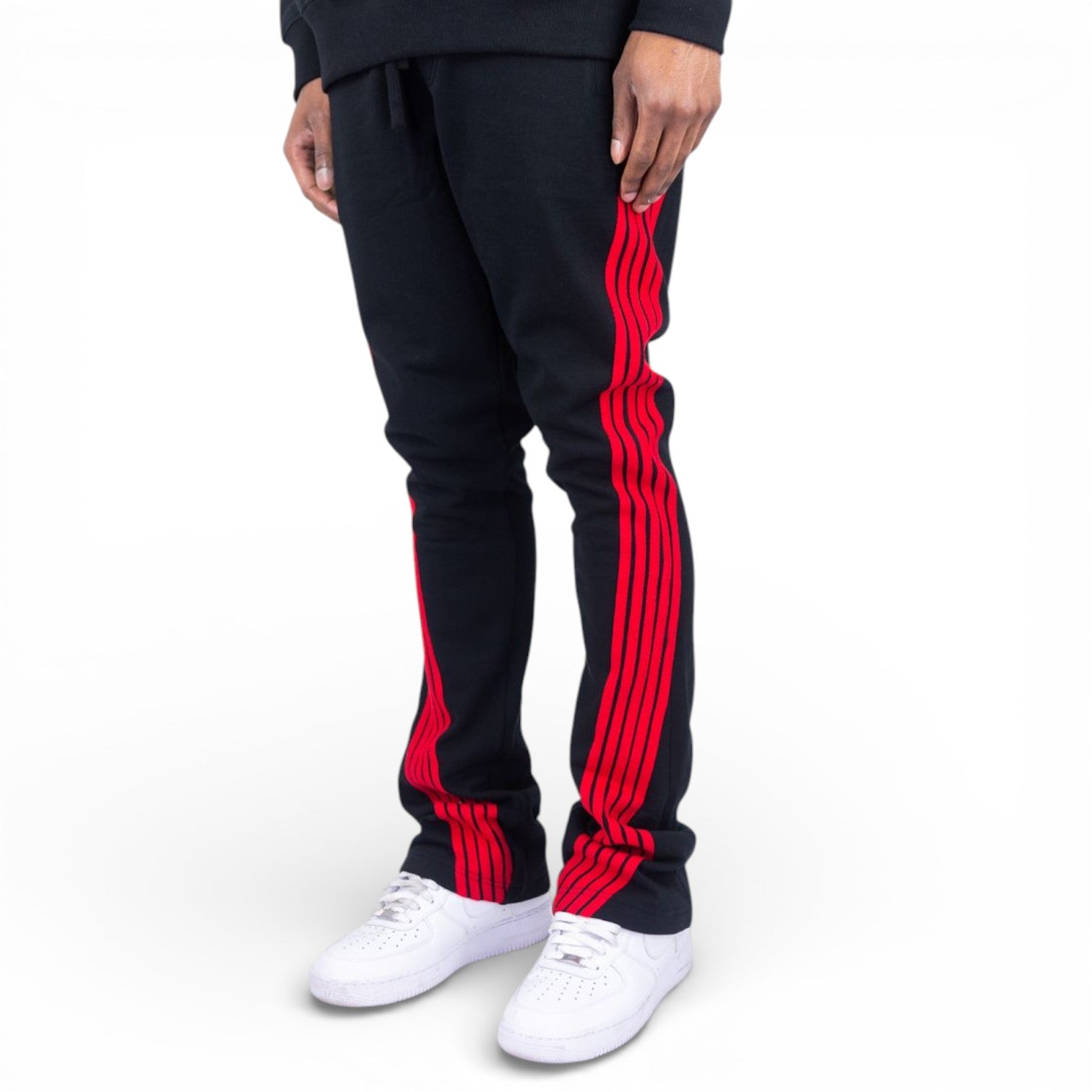 FLEECE BENT STRIPE PANTS- BLACK & RED