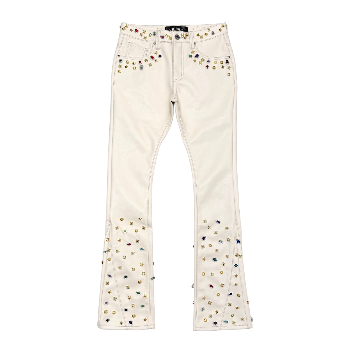PREMIUM IVERY VEGEAN EMBELLISHED RHINESTONE STAR FLARE DENIM (Copy)