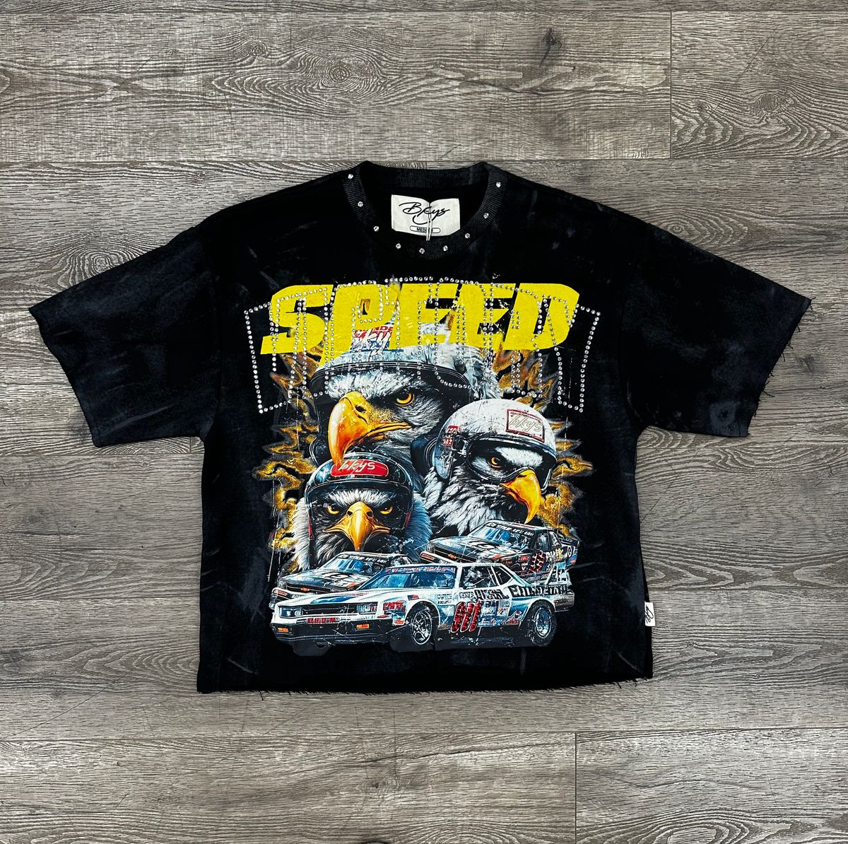 "SPEED" F-TERRY CROPPED T-SHIRT-BLACK
