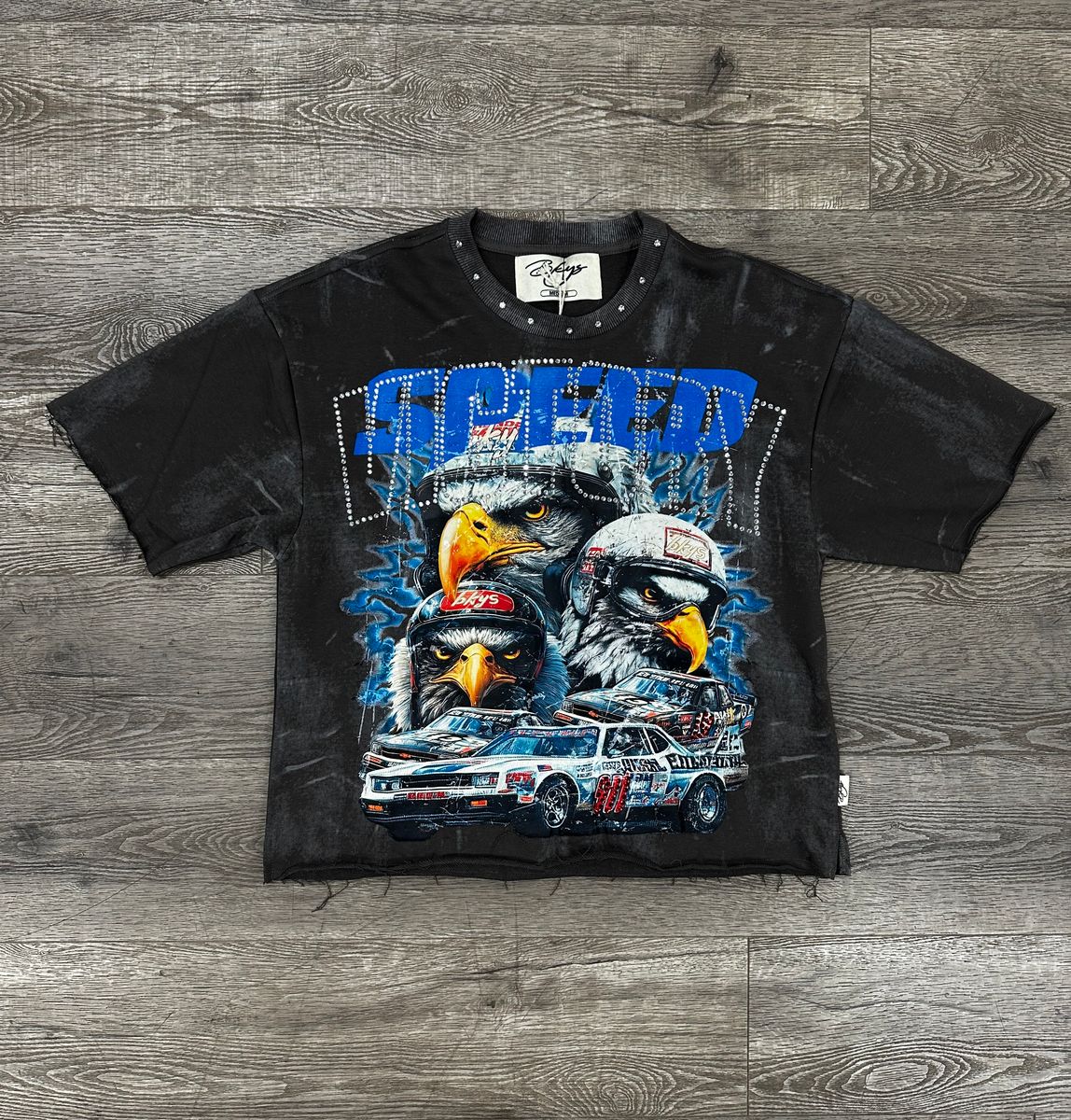 "SPEED" F-TERRY CROPPED T-SHIRT- GRAY