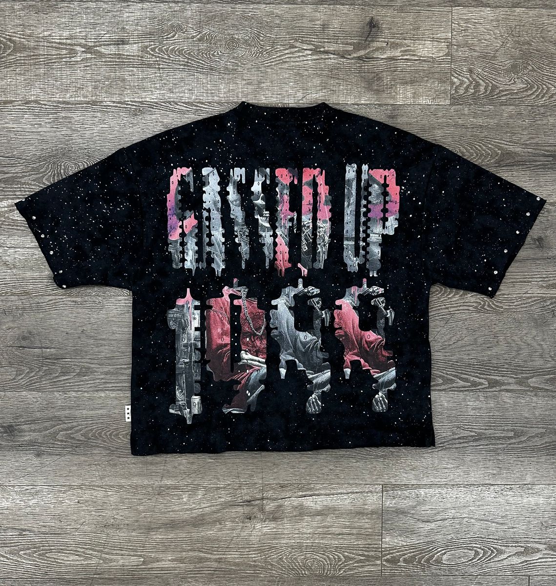 "GASSED" F-TERRY CROPPED T-SHIRT - BLACK