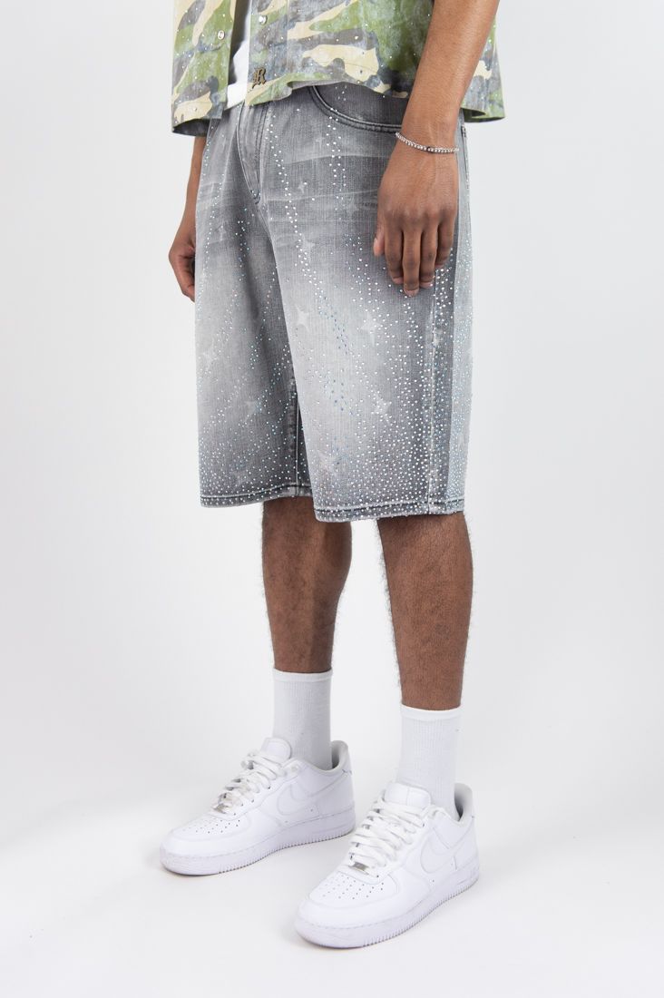 RAYS DENIM JORTS- LIGHT GREY