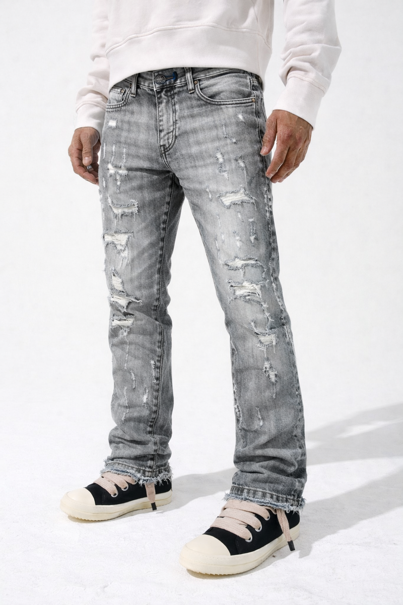 (DMT-1909 GRY) DAMATI STACKED DISTRESS STRETCH DENIM