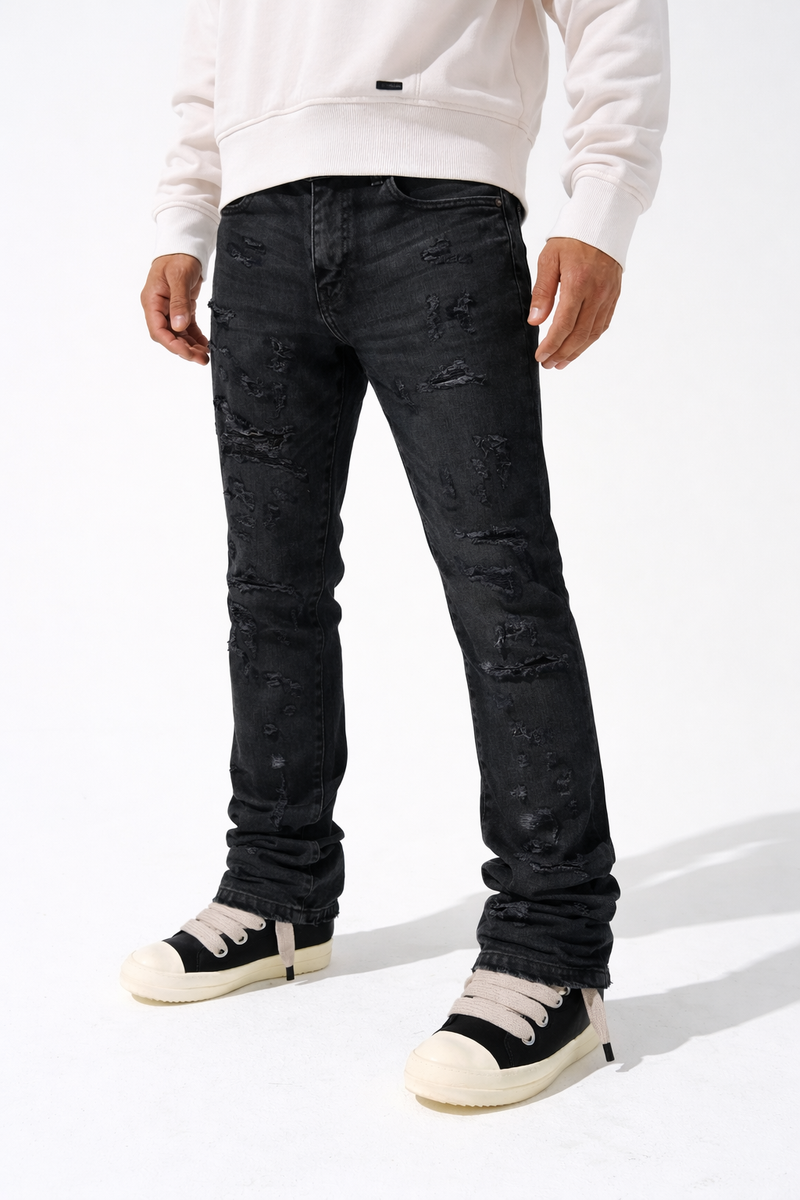 (DMT-1905 BLK) DAMATI STACKED DISTRESS STRETCH DENIM