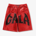 “FANGS” EMBOSSED LEATHER SHORTS (RED)