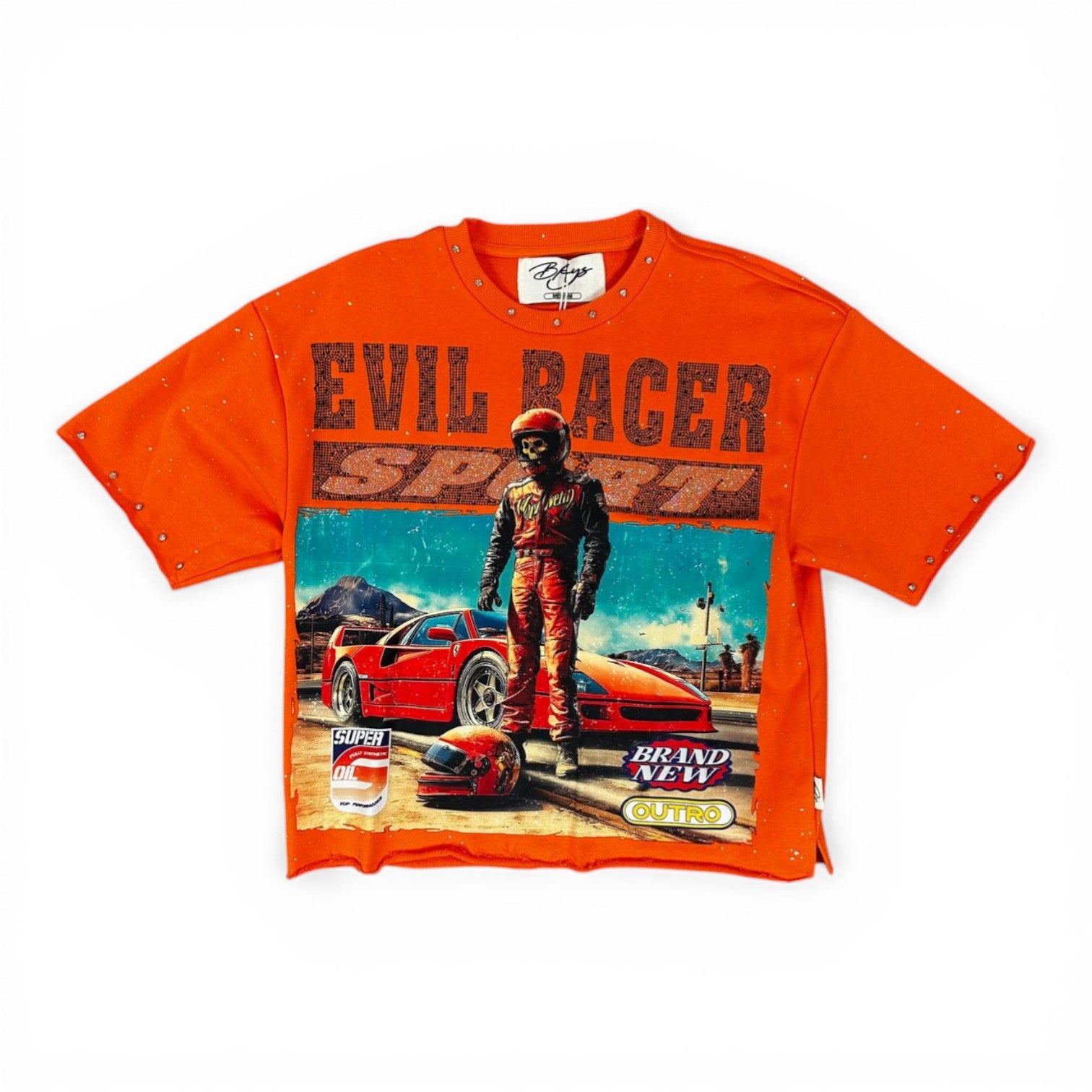 "EVIL RACER" F-TERRY CROPPED T-SHIRT - ORANGE