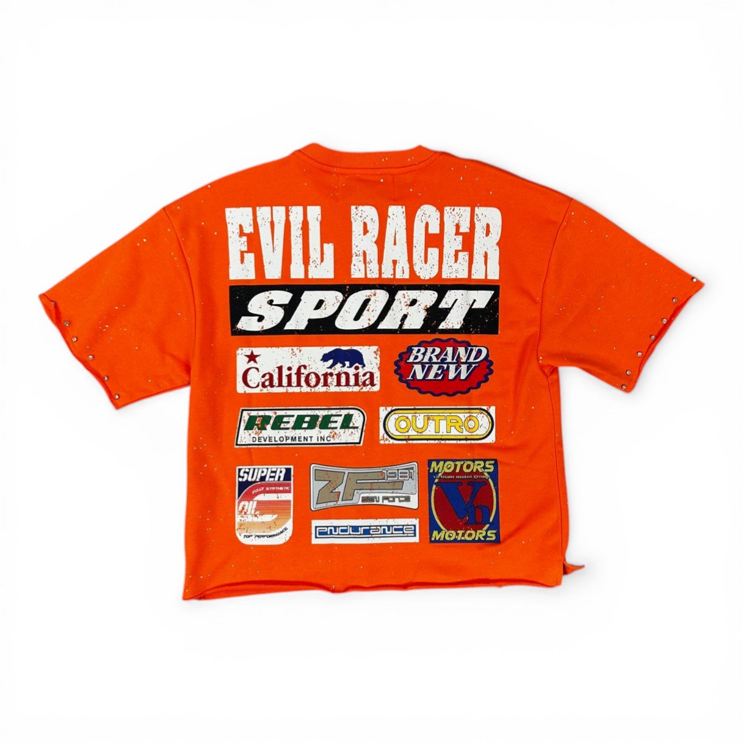 "EVIL RACER" F-TERRY CROPPED T-SHIRT - ORANGE