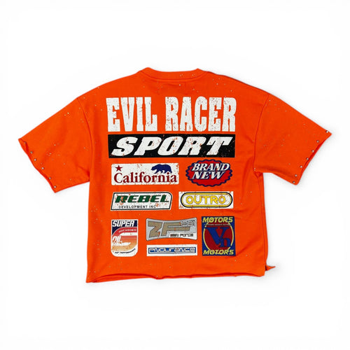 "EVIL RACER" F-TERRY CROPPED T-SHIRT - ORANGE