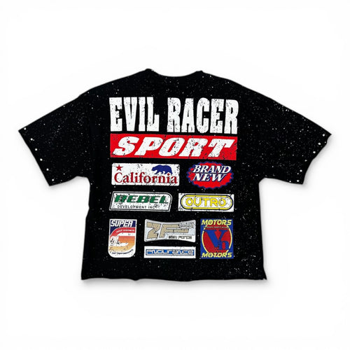 "EVIL RACER" F-TERRY CROPPED T-SHIRT - BLACK