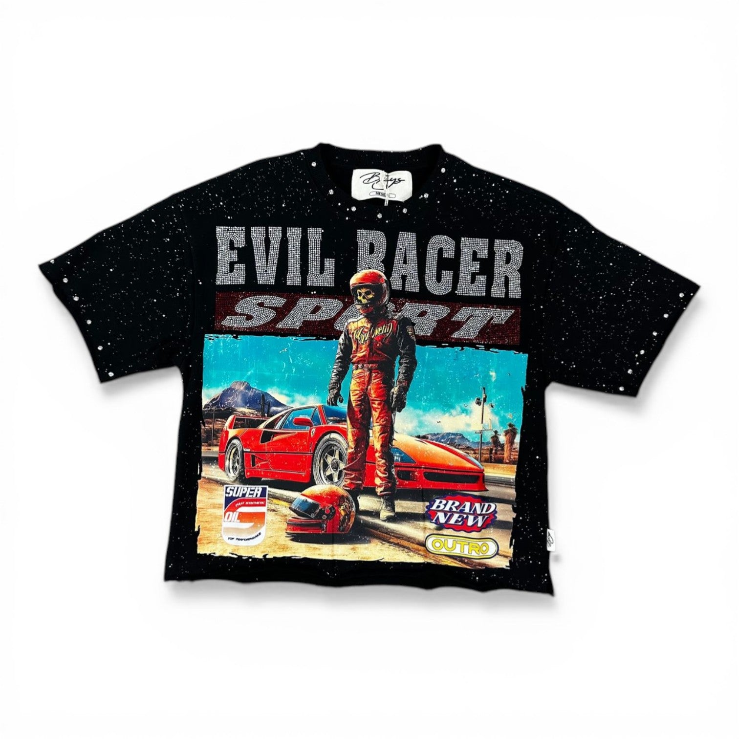 "EVIL RACER" F-TERRY CROPPED T-SHIRT - BLACK