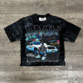 "LIVIN" F-TERRY CROPPED T-SHIRT - BLACK