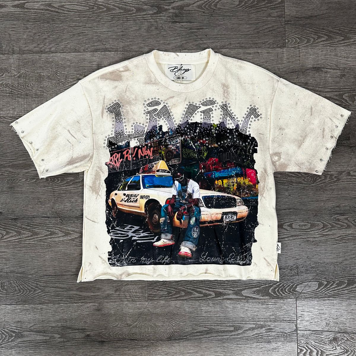 "LIVIN" F-TERRY CROPPED T-SHIRT - WHITE