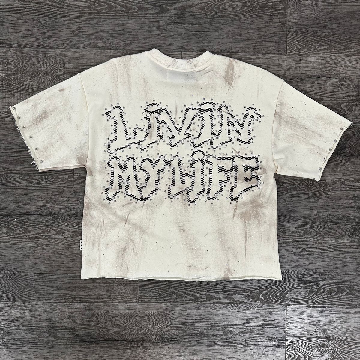 "LIVIN" F-TERRY CROPPED T-SHIRT - WHITE
